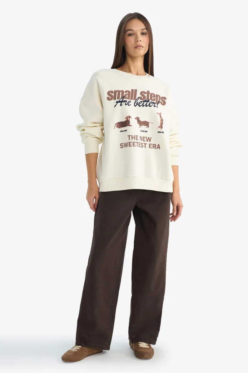DeFacto Oversize Crew Neck Printed Sweatshirt