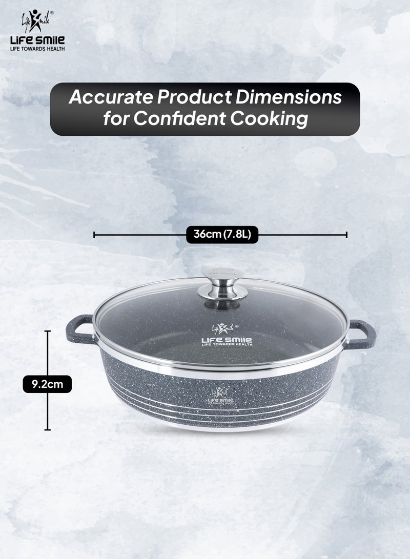 Life Smile 36cm (7.8 Liters) Nonstick Shallow Pot- Cooking Pot - Multi Layer Non Stick Granite Cookware 100% PFOA Free Cookwares- Shallow Pot with Glass Lid & Stainless Steel Rim - Oven safe Pots  - Image 3