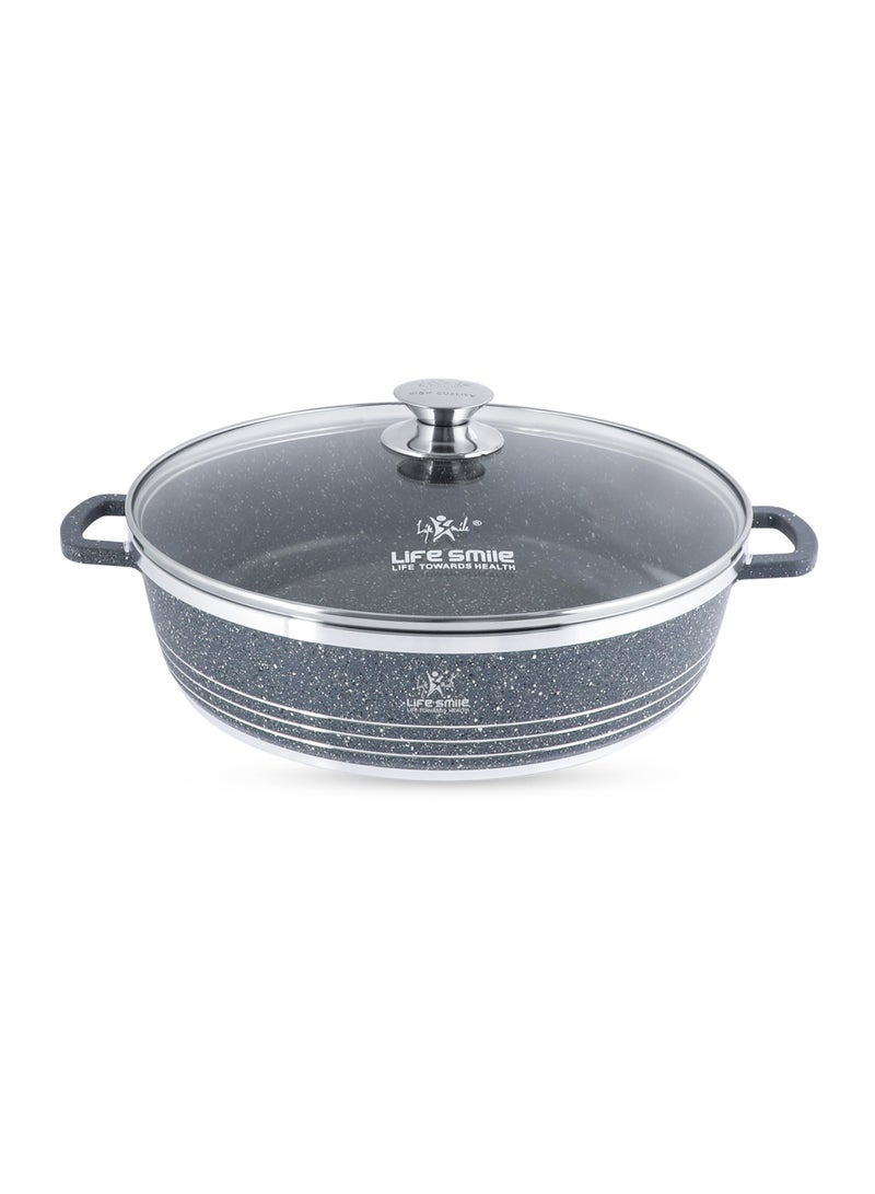 Life Smile 36cm (7.8 Liters) Nonstick Shallow Pot- Cooking Pot - Multi Layer Non Stick Granite Cookware 100% PFOA Free Cookwares- Shallow Pot with Glass Lid & Stainless Steel Rim - Oven safe Pots  - Image 1