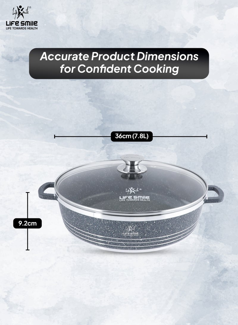 Life Smile 36cm (7.8 Liters) Nonstick Shallow Pot- Cooking Pot - Multi Layer Non Stick Granite Cookware 100% PFOA Free Cookwares- Shallow Pot with Glass Lid & Stainless Steel Rim - Oven safe Pots - Image 3