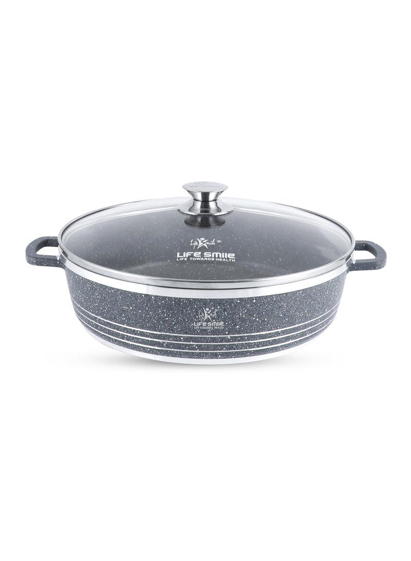 Life Smile 36cm (7.8 Liters) Nonstick Shallow Pot- Cooking Pot - Multi Layer Non Stick Granite Cookware 100% PFOA Free Cookwares- Shallow Pot with Glass Lid & Stainless Steel Rim - Oven safe Pots - Image 1