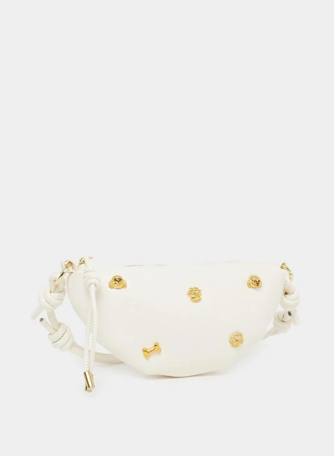 ستايلي Styli Embellished Metal Shoulder Bag with Zip Closure