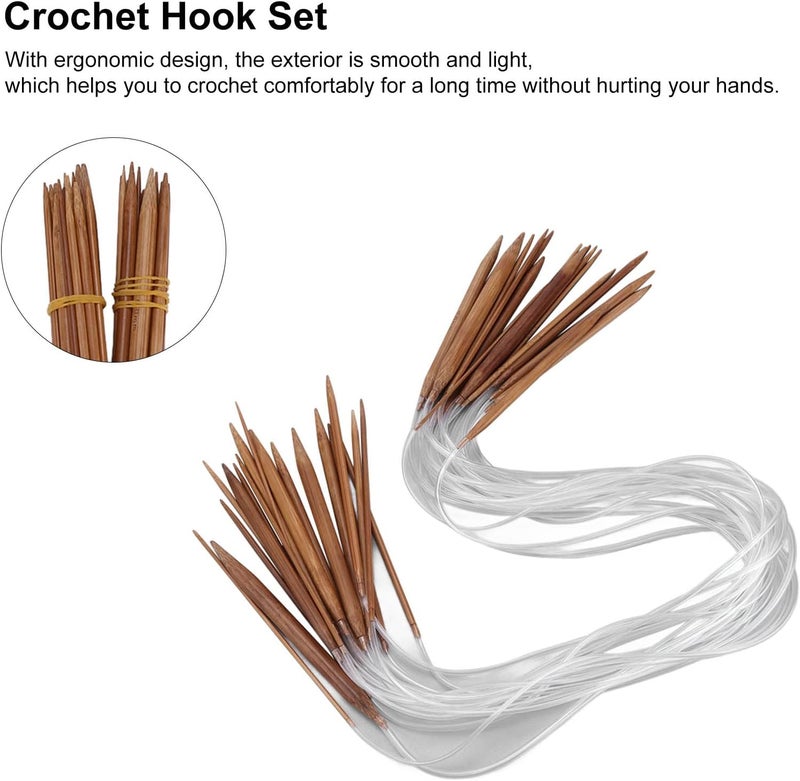 Crochet Hook Set 18 Pcs Bamboo Circular Knitting Needles 12 Sizes Crochet Kit for Household Weaving - Ergonomic Design, Lightweight Smooth Finish, Ideal for Beginners and Craft - Image 4
