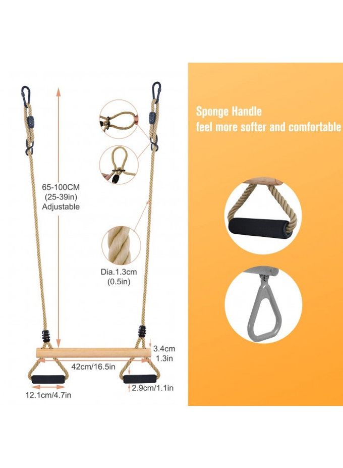 YAERSI Wooden Trapeze Swing Bar with Gym Rings for Children's Swing Set Indoor Outdoor Garden,Yard,Playground - Image 4
