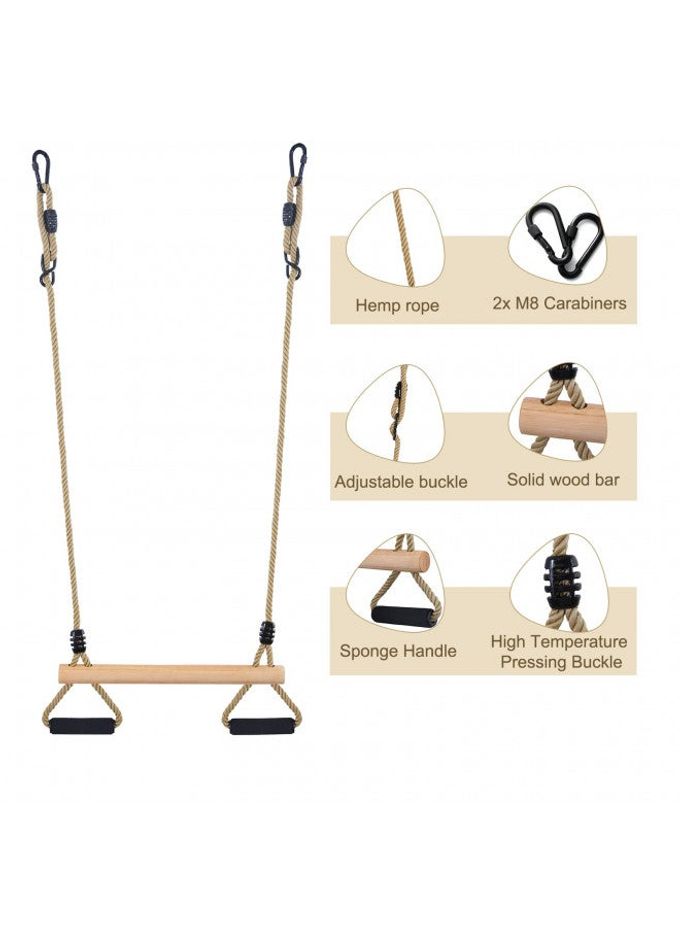 YAERSI Wooden Trapeze Swing Bar with Gym Rings for Children's Swing Set Indoor Outdoor Garden,Yard,Playground - Image 3