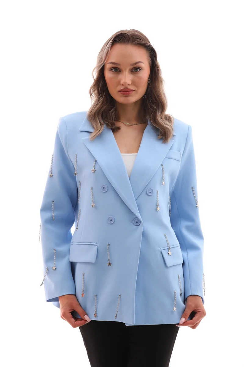 Marvella By Rasha Double-Breasted Blazer with chain Detailing