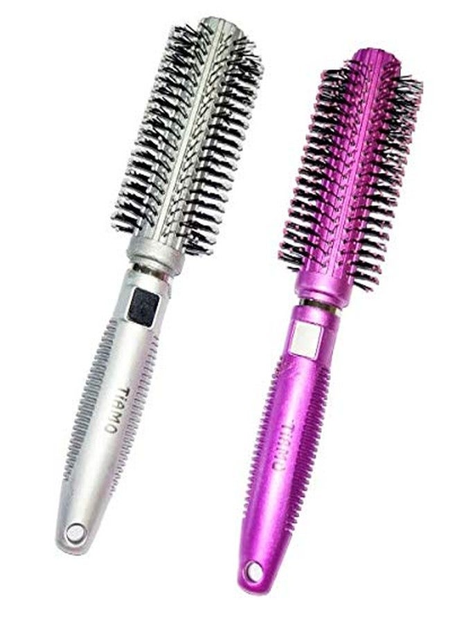 Tiamo Round Plastic Hairbrush set pink and silver for grooming - Image 2