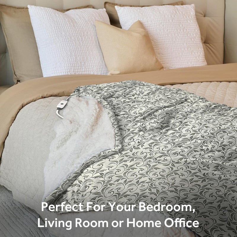 Sunbeam بطانية كهربائية مدفأة من الفرو الملكي شيربا، 50" × 60"، 4 إعدادات حرارة، إيقاف تلقائي بعد 4 ساعات، بطانية دافئة للكنبة، تسخين سريع، قابلة للغسل في الغسالة، دافئة ومريحة، نمط كيب رمادي - Image 5