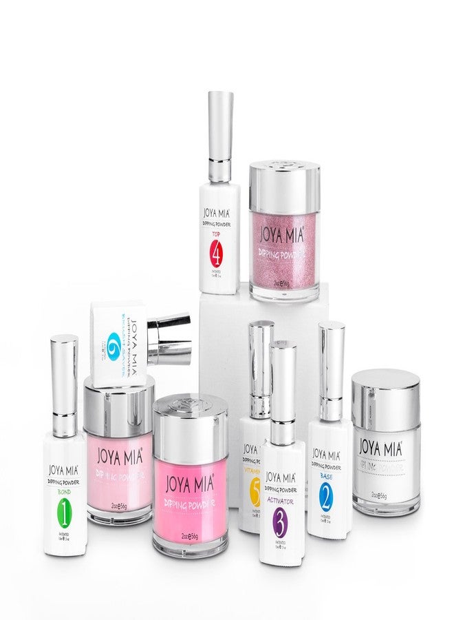 Joya Mia Complete Nail Dipping Powder Starter Kit with Powders, Top, Base, Vitamin Oil, and Brush Save (Hot Pink, Glitter pink, Baby Pink) (DPSK-10) - Image 2