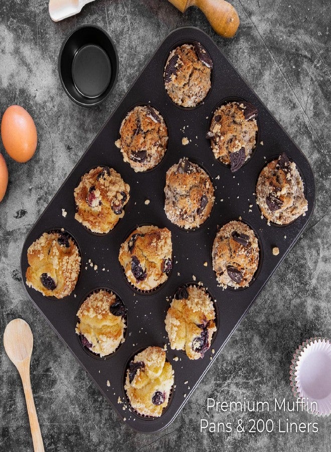 CARTMAN 2 Pack Muffin Pans with 200 Cupcake Liners, Nonstick 12-Cup Muffin Tins, Carbon Steel Cupcake Pans for Baking Muffins, Egg Bites, Brownies & More - Image 3