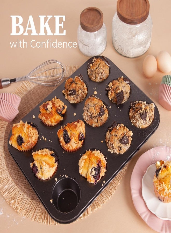 CARTMAN 2 Pack Muffin Pans with 200 Cupcake Liners, Nonstick 12-Cup Muffin Tins, Carbon Steel Cupcake Pans for Baking Muffins, Egg Bites, Brownies & More - Image 2