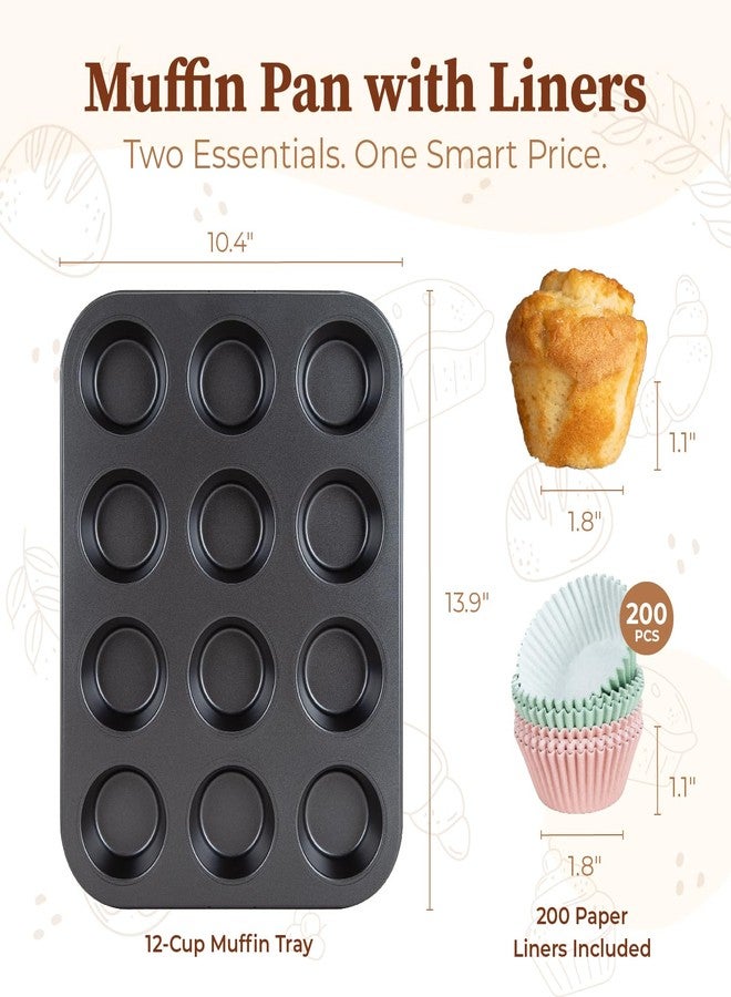 CARTMAN 2 Pack Muffin Pans with 200 Cupcake Liners, Nonstick 12-Cup Muffin Tins, Carbon Steel Cupcake Pans for Baking Muffins, Egg Bites, Brownies & More - Image 4