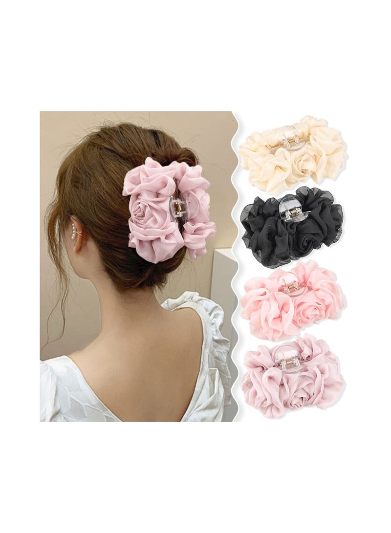 SYOSI Large Chiffon Flower Fashion Hair Clips, Hair Holder Accessories, Hair Claw Clips for All Hair Types and Textures, for Thin Hair Can Keep Your Hair Tidy and Dry for Girls Women ( 4 Pack ) - Image 1