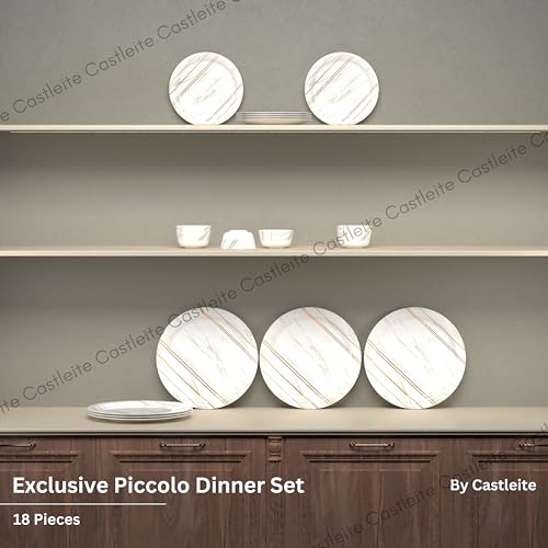Castleite Piccolo 18 Pieces Melamine Dinner Set - Elegant, Break & Stain Resistant, Designer Crockery Dinnerware in Exclusive Edgy Square Shape for Your own Home Kitchen or Gifting (Rosin Cream) - Image 2