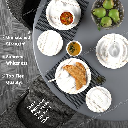 Castleite Piccolo 18 Pieces Melamine Dinner Set - Elegant, Break & Stain Resistant, Designer Crockery Dinnerware in Exclusive Edgy Square Shape for Your own Home Kitchen or Gifting (Rosin Cream) - Image 5