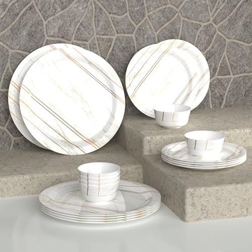 Castleite Piccolo 18 Pieces Melamine Dinner Set - Elegant, Break & Stain Resistant, Designer Crockery Dinnerware in Exclusive Edgy Square Shape for Your own Home Kitchen or Gifting (Rosin Cream) - Image 1