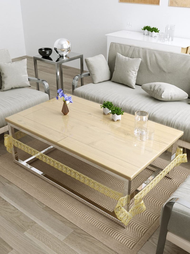 Clasiko Transparent Golden Lace Centre Table Protector - Crystal Clear, 2 Seater, 40x60 Inches - Image 2