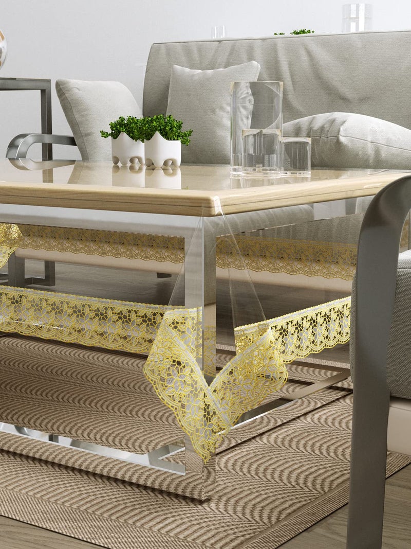 Clasiko Transparent Golden Lace Centre Table Protector - Crystal Clear, 2 Seater, 40x60 Inches - Image 3