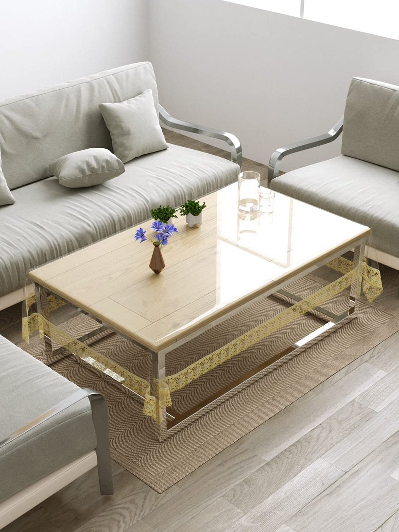 Clasiko Transparent Golden Lace Centre Table Protector - Crystal Clear, 2 Seater, 40x60 Inches - Image 1