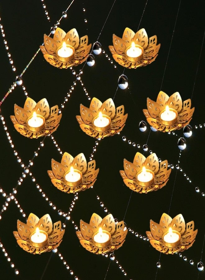 Decor Vibes 10 Pieces Lotus Tea Light Candle Holder Stand with 10 Tea Light Candle, Home and Garden Decor, Diwali Lighting Decoration, Deepak, Rangoli Diya - Gold (10) - Image 2