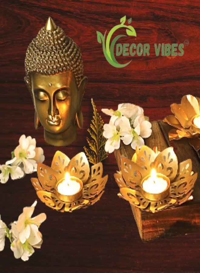 Decor Vibes 10 Pieces Lotus Tea Light Candle Holder Stand with 10 Tea Light Candle, Home and Garden Decor, Diwali Lighting Decoration, Deepak, Rangoli Diya - Gold (10) - Image 3