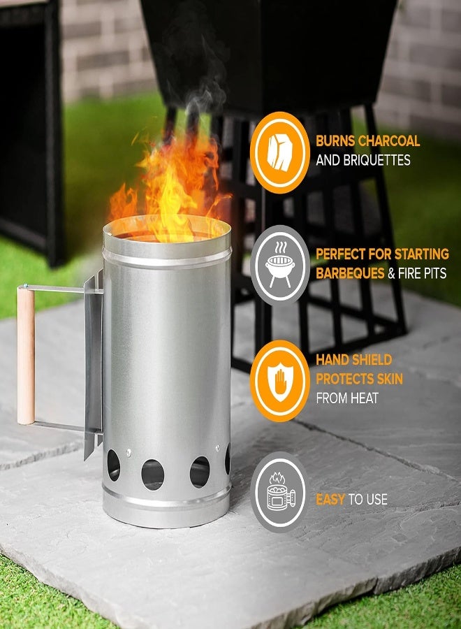 AKDC Livivo Banquet Charcoal Chimney Starter With Wooden Safety Handle - Quick Start Barbecue Lightning Kit Camping Grilling Bbq - Galvanised Iron Sheet Finish - Heavy Duty - Image 3