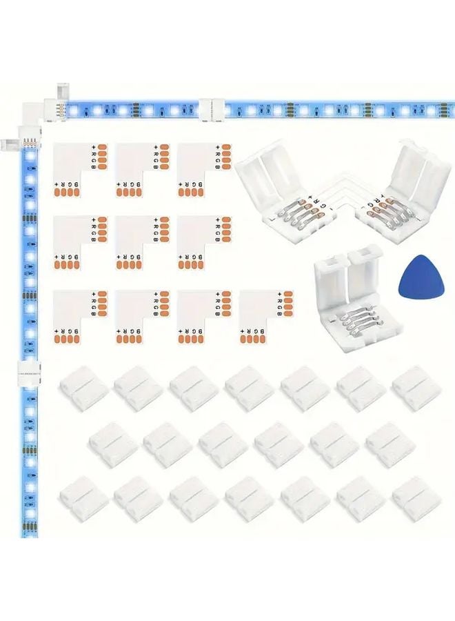33pcs LED Strip Light Connector Kit 4 Pin L Shaped PCB Board For SMD 5050 10mm RGB Lights Gapless Design - Image 1