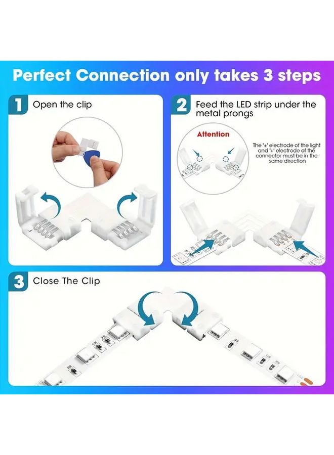 33pcs LED Strip Light Connector Kit 4 Pin L Shaped PCB Board For SMD 5050 10mm RGB Lights Gapless Design - Image 2