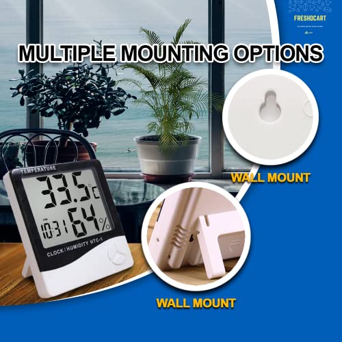 FreshDcart HTC-1 Room Thermometer with Humidity Incubator Meter and Accurate Temperature Indicator Wall Mounting LCD Digital Clock Monitor for Indoor/Outdoor (White) - Image 4