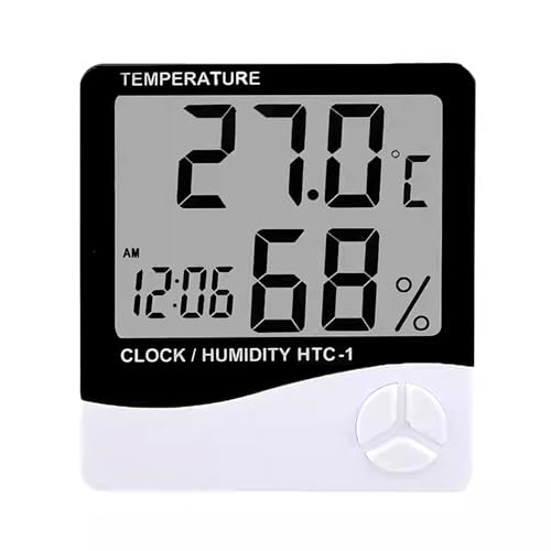 FreshDcart HTC-1 Room Thermometer with Humidity Incubator Meter and Accurate Temperature Indicator Wall Mounting LCD Digital Clock Monitor for Indoor/Outdoor (White) - Image 1