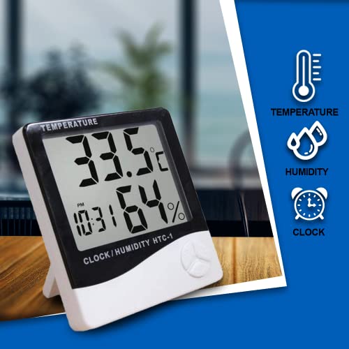 FreshDcart HTC-1 Room Thermometer with Humidity Incubator Meter and Accurate Temperature Indicator Wall Mounting LCD Digital Clock Monitor for Indoor/Outdoor (White) - Image 5
