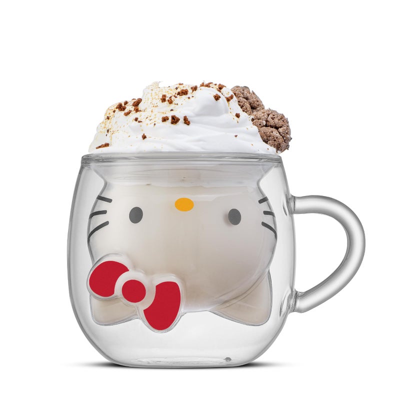 JoyJolt Hello Kitty 3D Coffee Mug 135 oz Double Wall Glass Cup with 3D Design Insulated Cute Mug for Tea Latte or Iced Coffee Kawaii Sanrio Cup Hello Kitty Kitchen Stuff