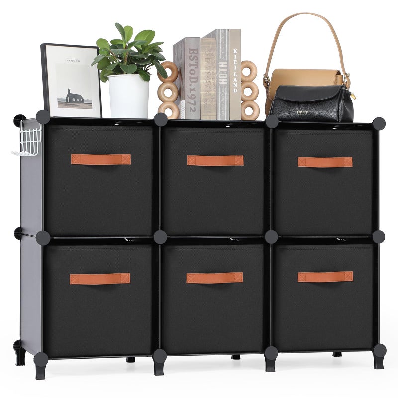 Snuvid Cube Storage Organizer with Storage Bins, 6-Cube Shelves Units with 6 Organizer Bins, DIY Plastic Storage Shelves with Mallet, Closet Clothes Storage Shelves for Home, Bedroom, Living Room - Image 1