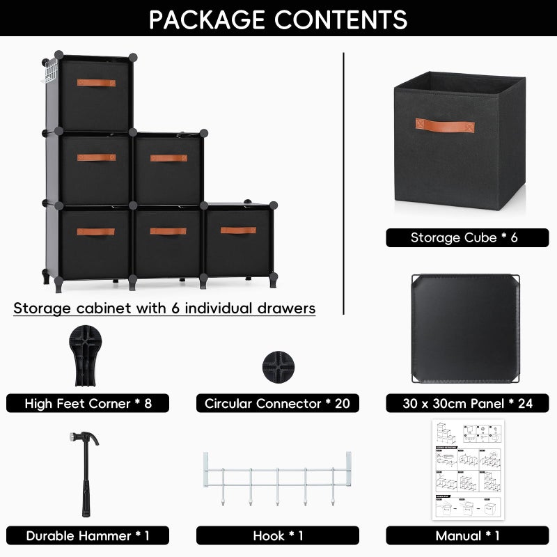 Snuvid Cube Storage Organizer with Storage Bins, 6-Cube Shelves Units with 6 Organizer Bins, DIY Plastic Storage Shelves with Mallet, Closet Clothes Storage Shelves for Home, Bedroom, Living Room - Image 3