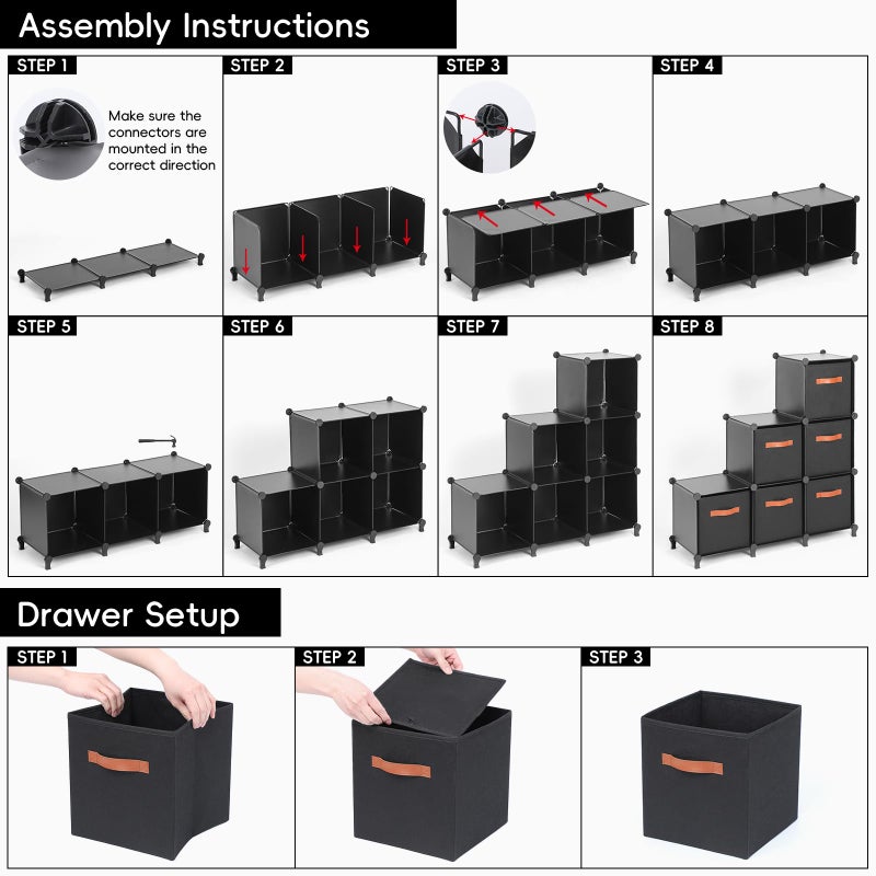 Snuvid Cube Storage Organizer with Storage Bins, 6-Cube Shelves Units with 6 Organizer Bins, DIY Plastic Storage Shelves with Mallet, Closet Clothes Storage Shelves for Home, Bedroom, Living Room - Image 5