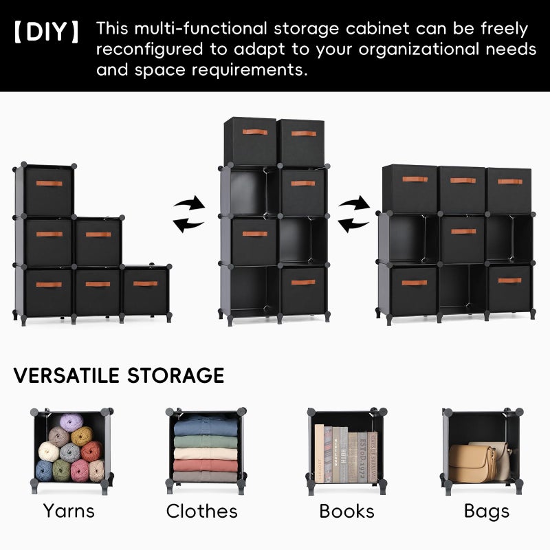 Snuvid Cube Storage Organizer with Storage Bins, 6-Cube Shelves Units with 6 Organizer Bins, DIY Plastic Storage Shelves with Mallet, Closet Clothes Storage Shelves for Home, Bedroom, Living Room - Image 2