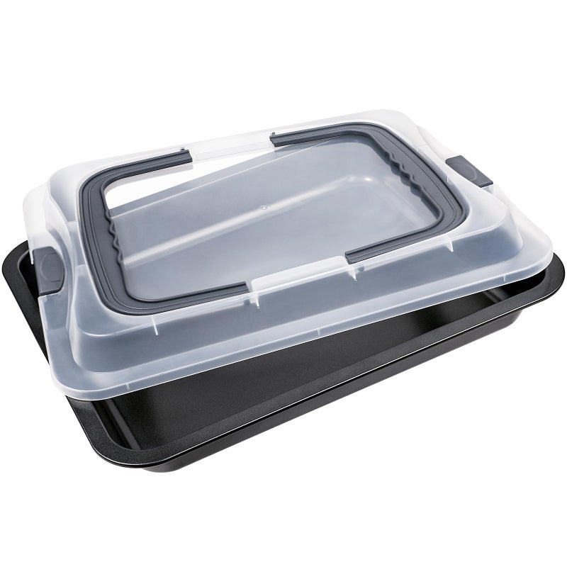 webake Rectangle Cake Tin Baking Tray with Lid Sheet Cake Pan Cake Carrier with Handle Traybake Tin Cake Tins Storage Cake Transport Box 42 x 33 x 82 cm