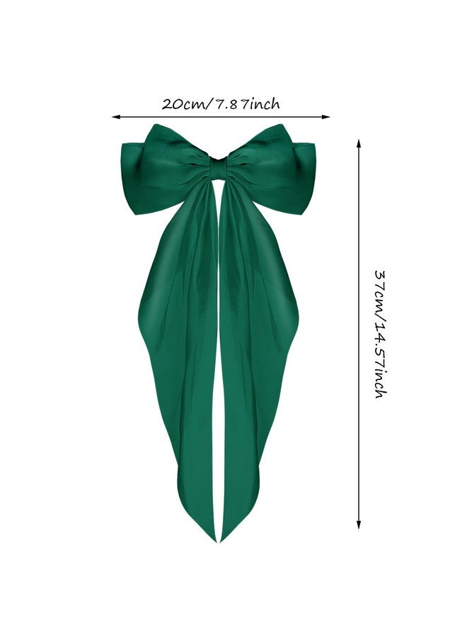 WLLHYF Big Bow Barrettes 2 Pieces Soft Silky Satin Hair Clip Long Tail French Ribbon Hair Pins Metal Bowknot Clips 90's Accessories for Party Women Girl (Green+Green) - Image 2