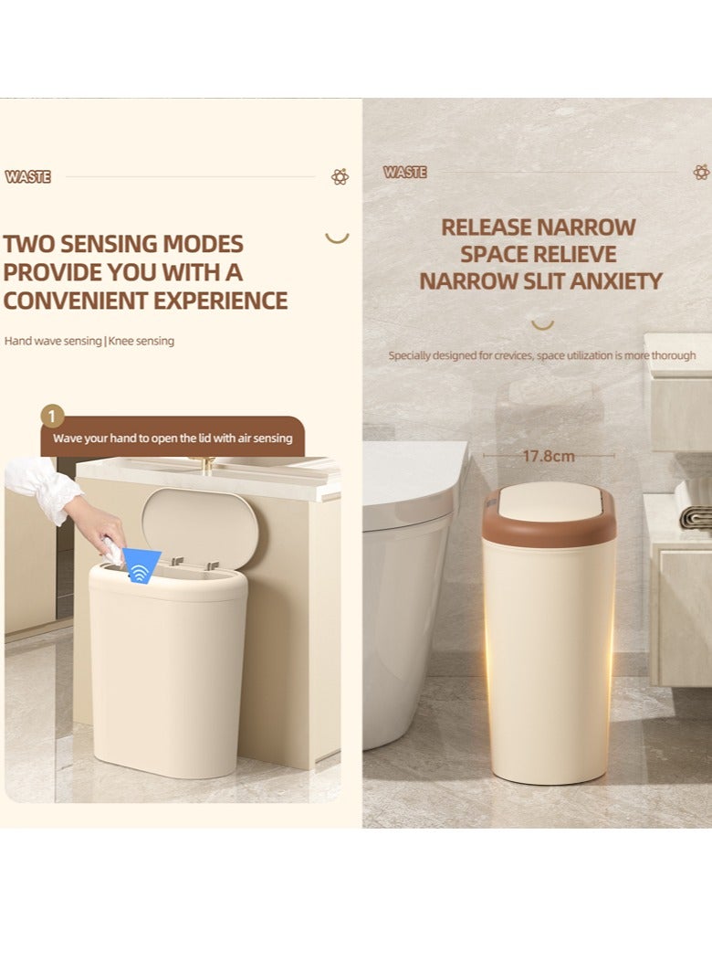 Bathroom Trash Can 15L Waterproof Motion Sensor Small Bathroom Trash Can with Lid Slim Plastic Narrow Bedroom Garbage Can  - Image 3