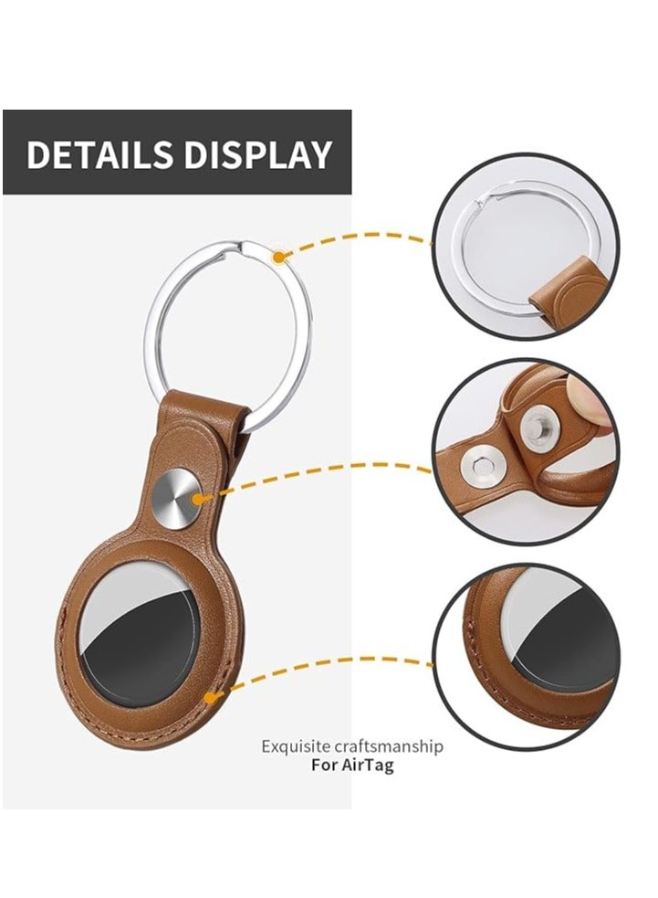 Leather AirTag Keyring Case For Apple Airtag Holder Protective Leather Airtags Case Tracker Cover with Air Tag Holder Airtag Key Ring Compatible with Apple New AirTag - Image 3