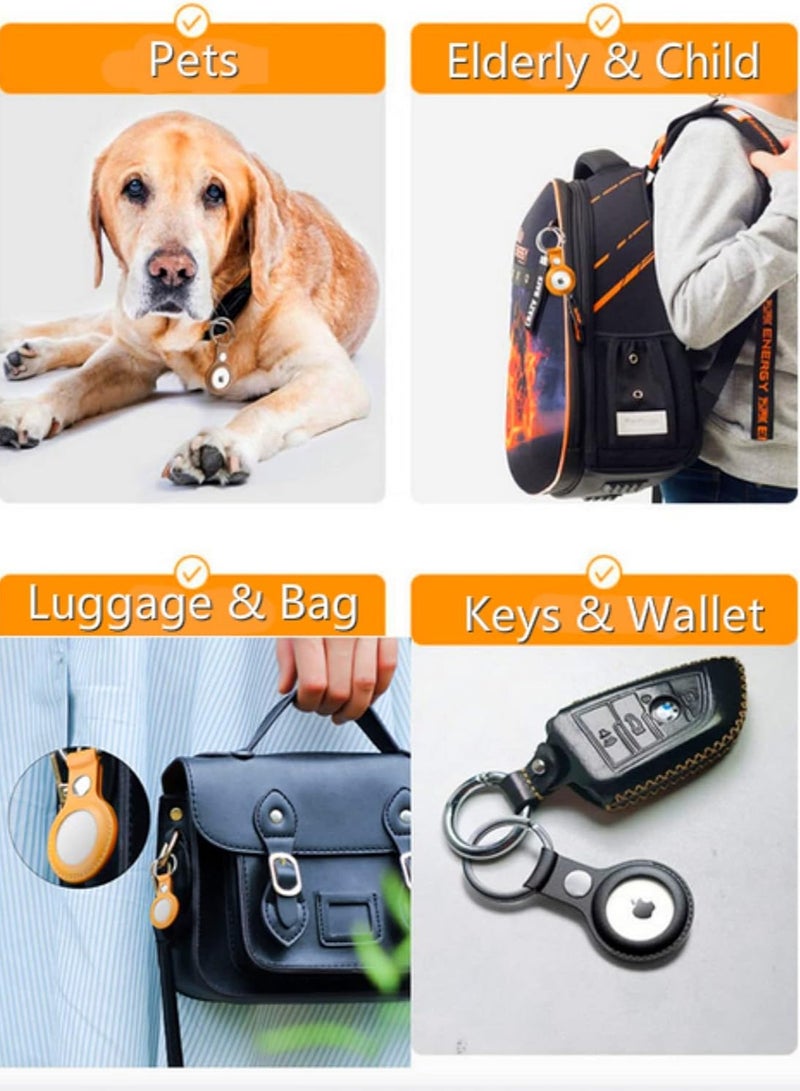 Leather AirTag Keyring Case For Apple Airtag Holder Protective Leather Airtags Case Tracker Cover with Air Tag Holder Airtag Key Ring Compatible with Apple New AirTag - Image 4