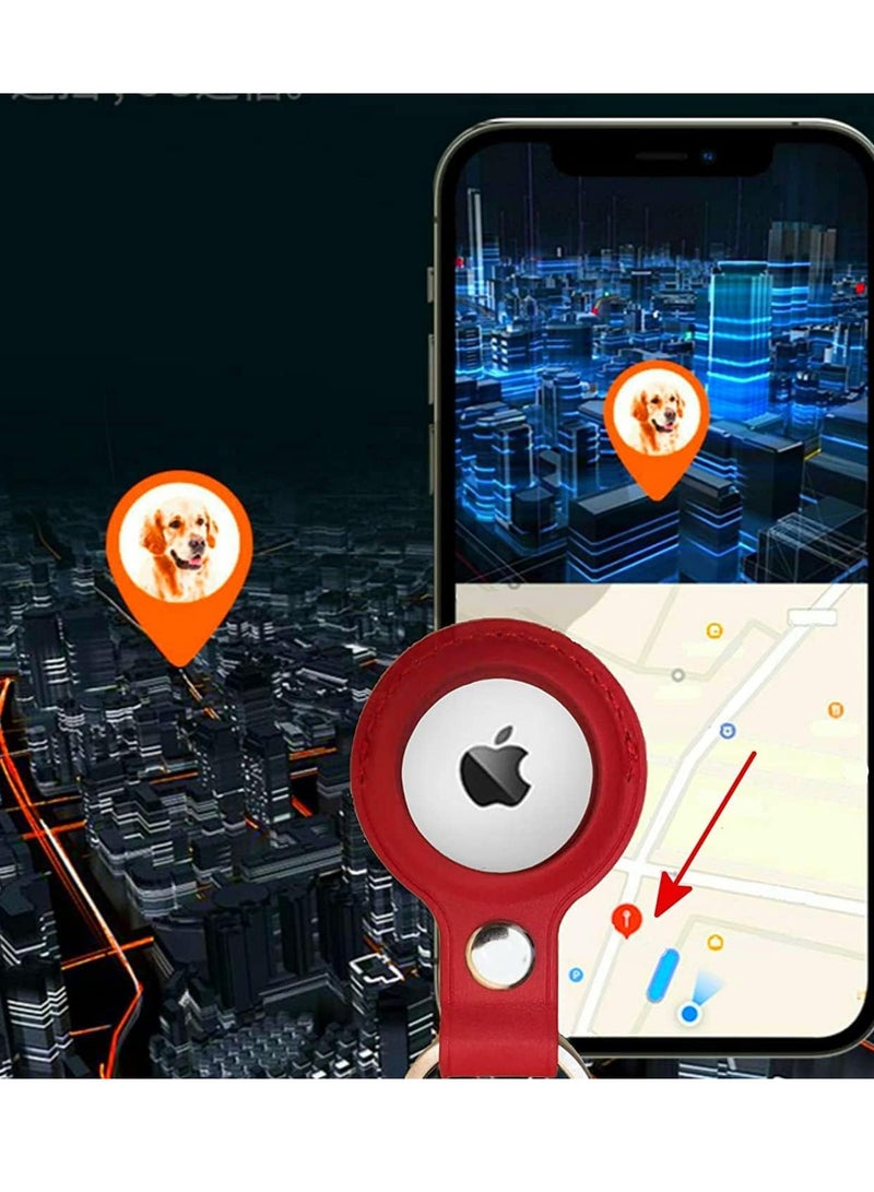 Leather AirTag Keyring Case For Apple Airtag Holder Protective Leather Airtags Case Tracker Cover with Air Tag Holder Airtag Key Ring Compatible with Apple New AirTag - Image 5