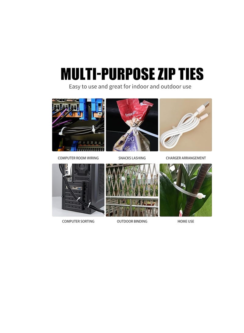 Terabyte Cable Ties Clear White 300mm x 4mm (100 Pack), Plastic Zip Ties Long Heavy Duty with 40lbs Tensile Strength, Self-Locking Nylon Plastic Wire Ties Wraps for Office, Household and Outdoor - Image 3