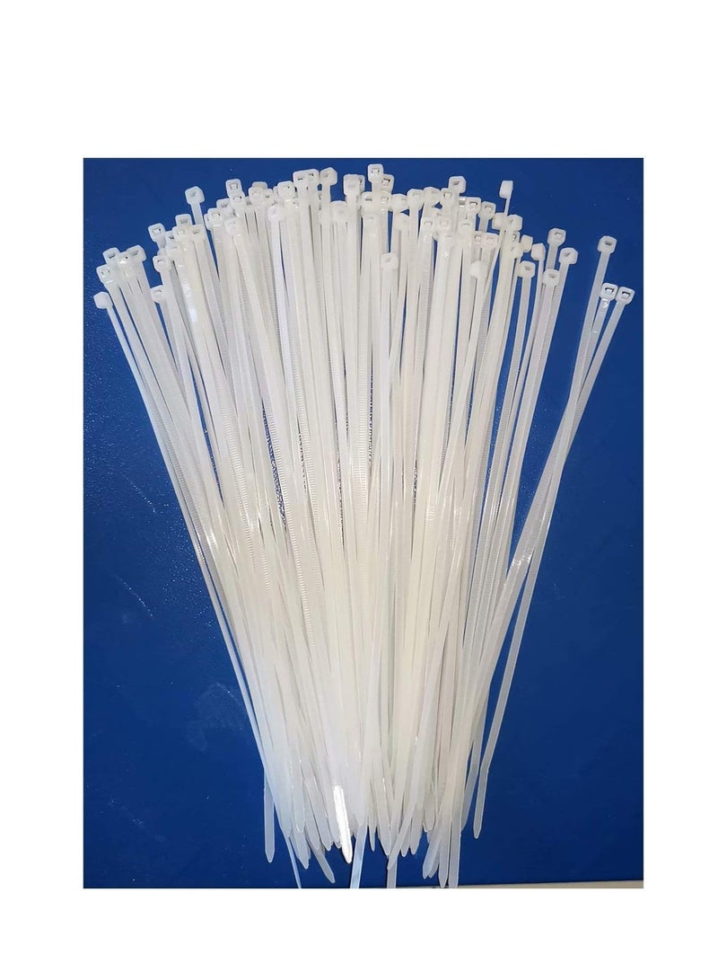 Terabyte Cable Ties Clear White 300mm x 4mm (100 Pack), Plastic Zip Ties Long Heavy Duty with 40lbs Tensile Strength, Self-Locking Nylon Plastic Wire Ties Wraps for Office, Household and Outdoor - Image 1
