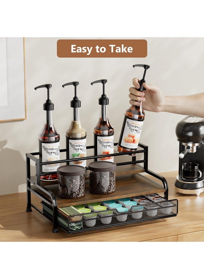 PONEYA PONEYA Coffee Syrup Rack Organizer, 3-Tier 8 Bottles Syrup Rack with 35 K Cup Storage Basket for Coffee Bar, Countertop Bottle Holder Stand for Wine, Dressing for Kitchen Cafe Station - Image 3