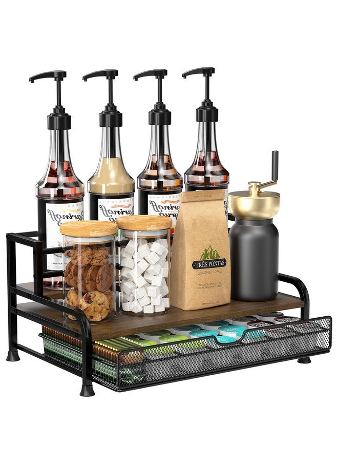 PONEYA PONEYA Coffee Syrup Rack Organizer, 3-Tier 8 Bottles Syrup Rack with 35 K Cup Storage Basket for Coffee Bar, Countertop Bottle Holder Stand for Wine, Dressing for Kitchen Cafe Station - Image 1