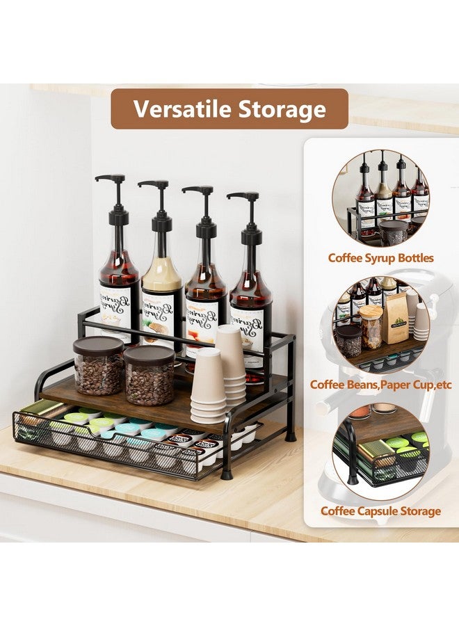 PONEYA PONEYA Coffee Syrup Rack Organizer, 3-Tier 8 Bottles Syrup Rack with 35 K Cup Storage Basket for Coffee Bar, Countertop Bottle Holder Stand for Wine, Dressing for Kitchen Cafe Station - Image 2