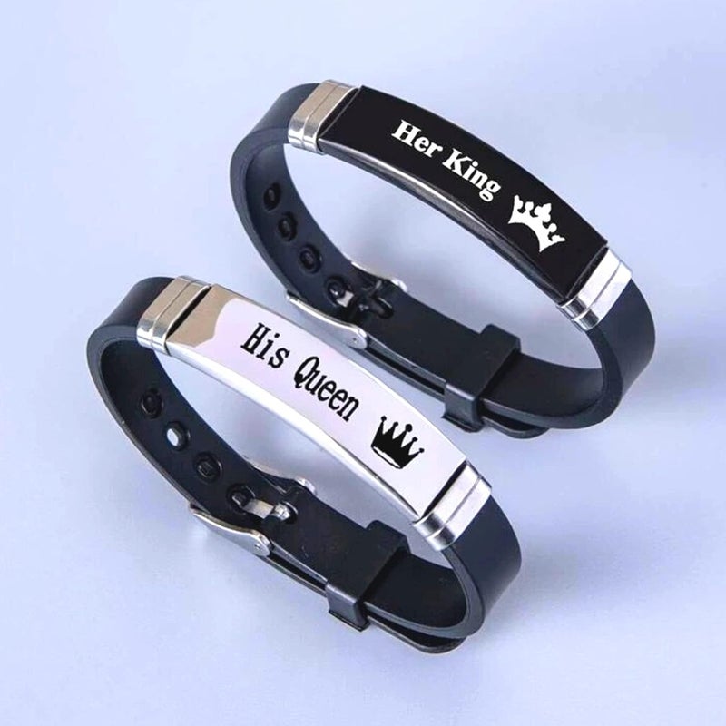 Excefore Couple Bracelets Magnetic for him and her, Matching Bracelet Gift for Men Women Husband Wife Couples Boyfriend Girlfriend Lover Best Friend His Her Beads, Metal, Stainless, Steel, Leather, Strip, Rope - Image 2