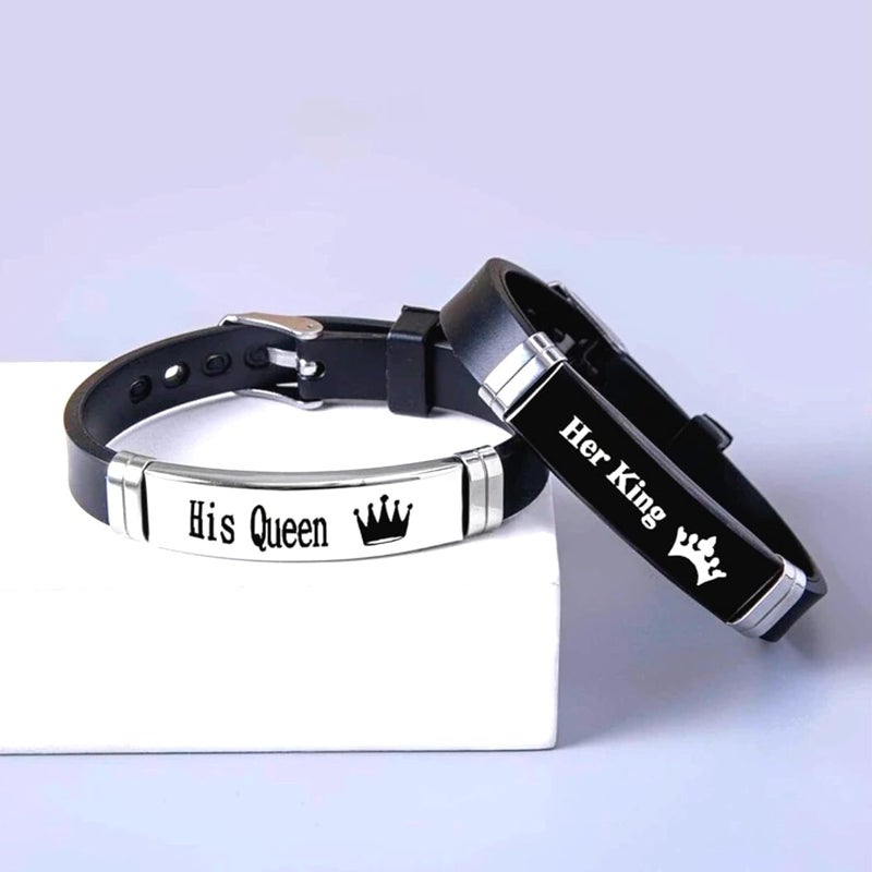 Excefore Couple Bracelets Magnetic for him and her, Matching Bracelet Gift for Men Women Husband Wife Couples Boyfriend Girlfriend Lover Best Friend His Her Beads, Metal, Stainless, Steel, Leather, Strip, Rope - Image 3