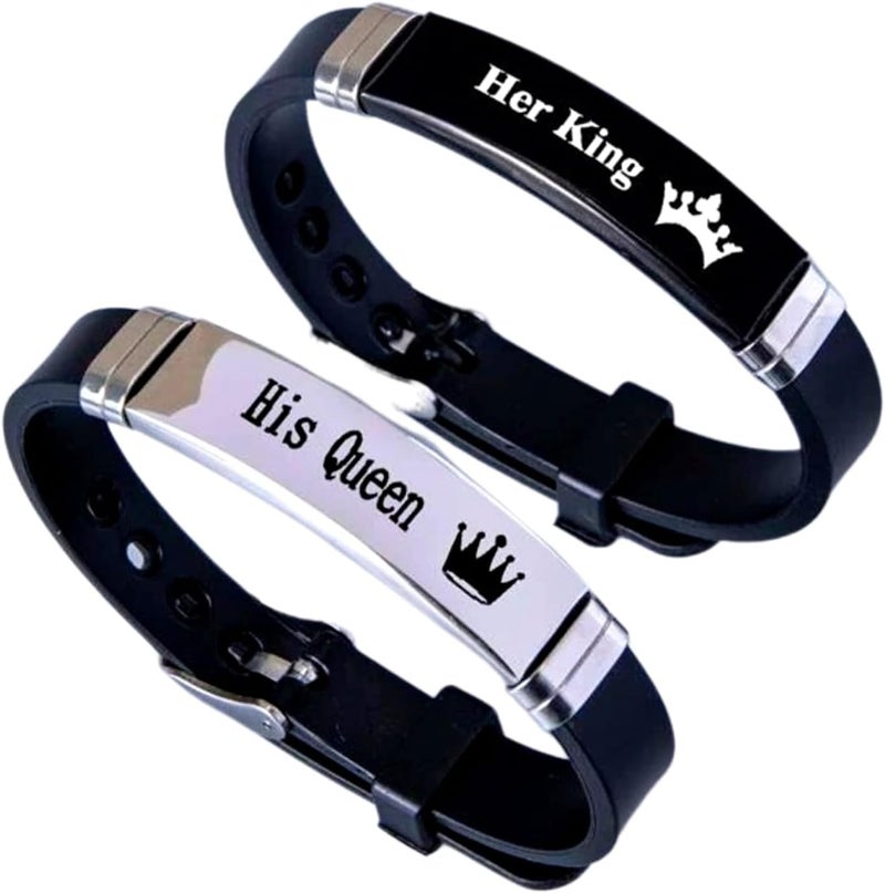 Excefore Couple Bracelets Magnetic for him and her, Matching Bracelet Gift for Men Women Husband Wife Couples Boyfriend Girlfriend Lover Best Friend His Her Beads, Metal, Stainless, Steel, Leather, Strip, Rope - Image 1